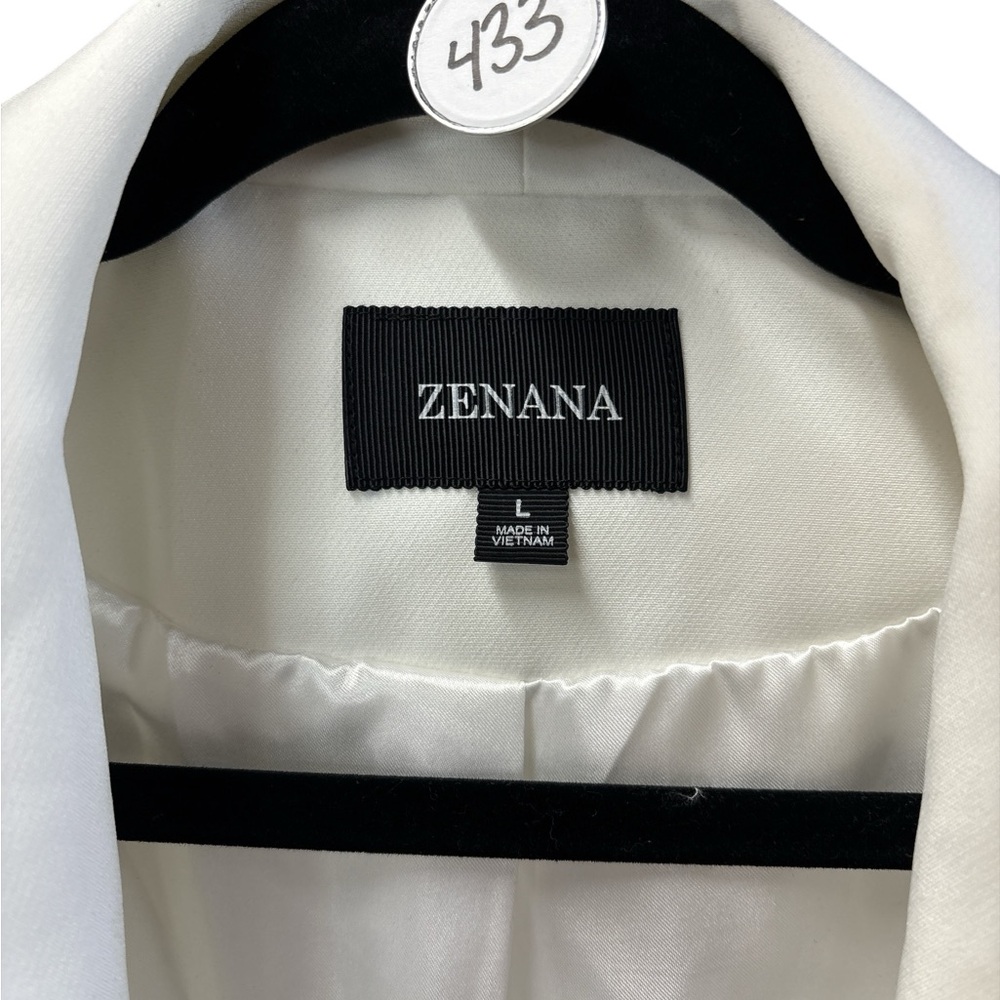 Zenana Boutique Cream Open Front Blazer Ruched 3/4 Sleeve Lined Large - Picture 4 of 5